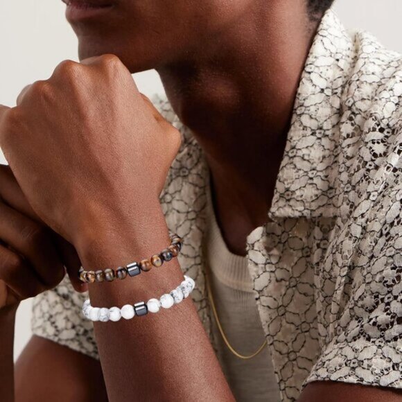 ⚡Rankeef Men 2 Tiger Eye White 8MM Natural Stone Crystal Beaded Bracelet - Picture 4 of 7